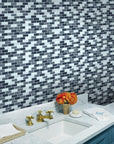 White & Gray Glass Mini Brick Mosaic Wall Tile | TileBuys