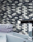 White & Gray Glass Mini Brick Mosaic Wall Tile | TileBuys
