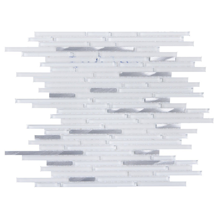 White & Ice Blue Glass Thin Linear Strip Mosaic Wall Tile | TileBuys