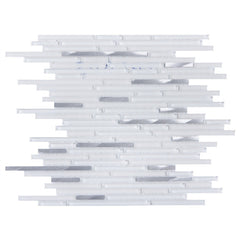 White & Ice Blue Glass Thin Linear Strip Mosaic Wall Tile | TileBuys