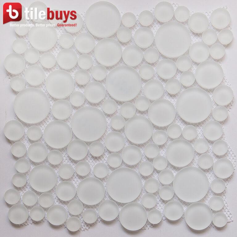 5 Sq Ft of White Ice Glass Mosaic Penny Circle Round Tile | TileBuys