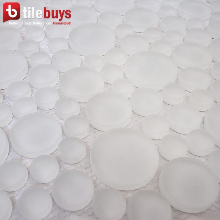 5 Sq Ft of White Ice Glass Mosaic Penny Circle Round Tile | TileBuys