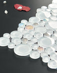 5 Sq Ft of White Ice Glass Mosaic Penny Circle Round Tile | TileBuys