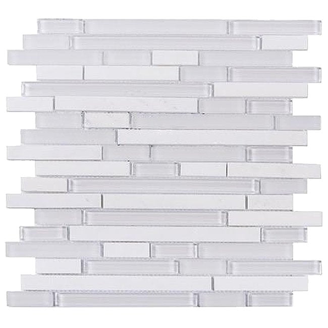White Marble & Glass Linear Strip Mosaic Tile | TileBuys