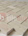 5 Sq Ft of White Oak Marble Mosaic Tile - 1x2" Mini Herringbone Pattern - Polished | TileBuys
