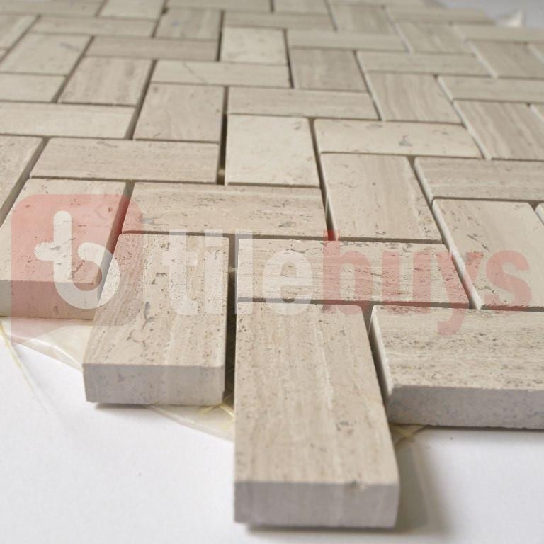 5 Sq Ft of White Oak Marble Mosaic Tile - 1x2" Mini Herringbone Pattern - Polished | TileBuys