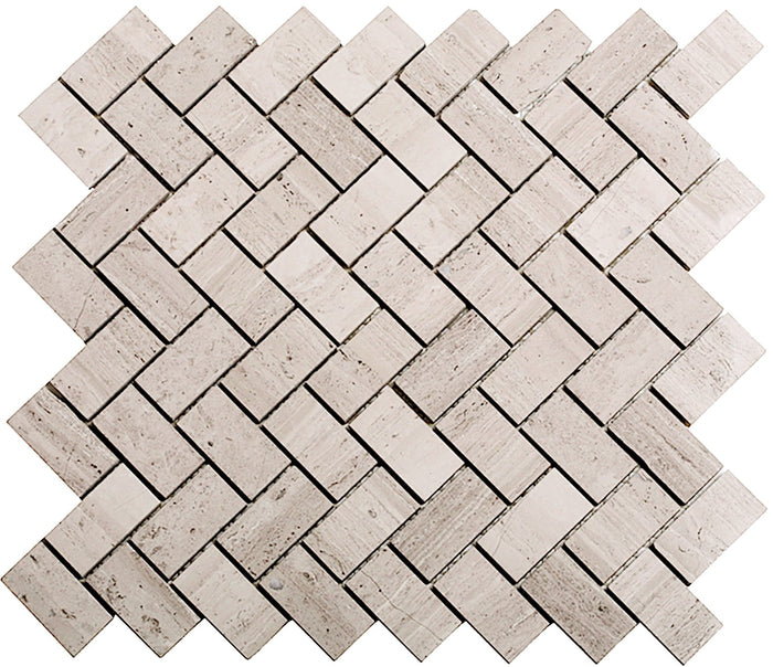 5 Sq Ft of White Oak Marble Mosaic Tile - 1x2" Mini Herringbone Pattern - Polished | TileBuys