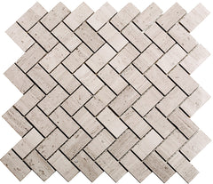 5 Sq Ft of White Oak Marble Mosaic Tile - 1x2" Mini Herringbone Pattern - Polished | TileBuys