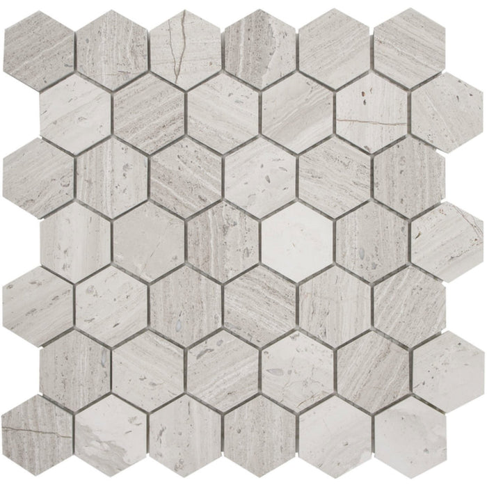 5 Sq Ft of White Oak Marble Mosaic Tile - 2" Hexagons - Honed | TileBuys