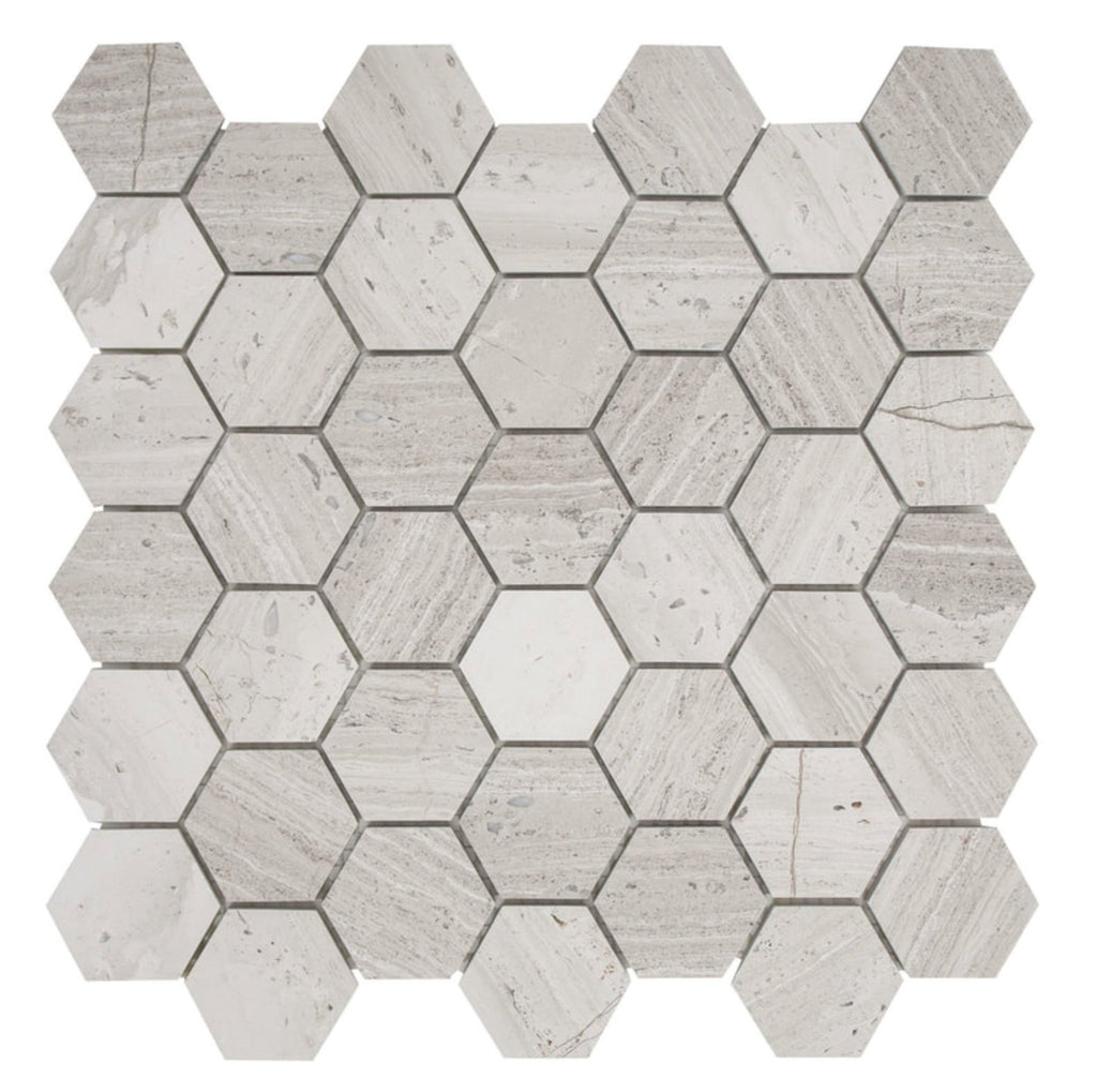 5 Sq Ft of White Oak Marble Mosaic Tile - 2" Hexagons - Honed | TileBuys