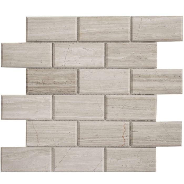 5 Sq Ft of White Oak Marble Mosaic Tile - 2x4" Beveled Brick - Polished | TileBuys