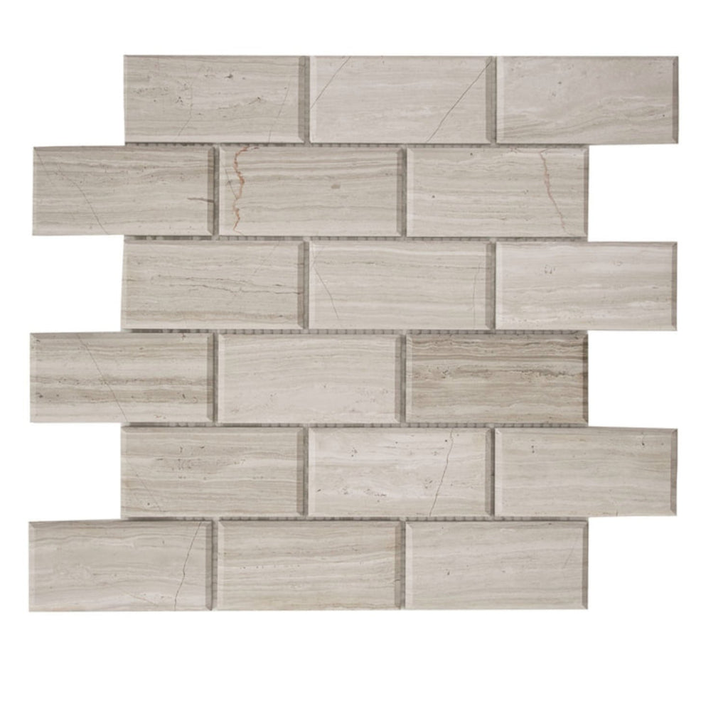 5 Sq Ft of White Oak Marble Mosaic Tile - 2x4" Beveled Brick - Polished | TileBuys