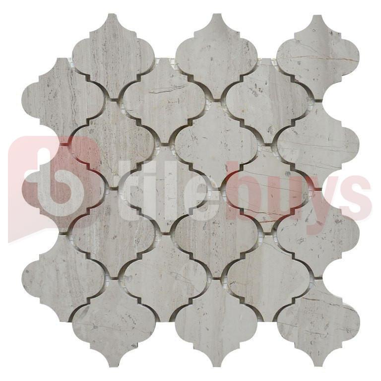 4.4 Sq Ft of White Oak Marble Mosaic Tile - 3" Arabesque Lanterns | TileBuys