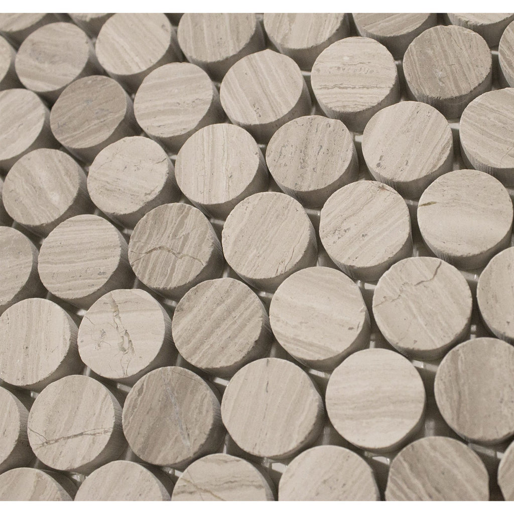 4.8 Sq Ft of White Oak Marble Mosaic Tile - 3/4" Penny Rounds - Honed | TileBuys