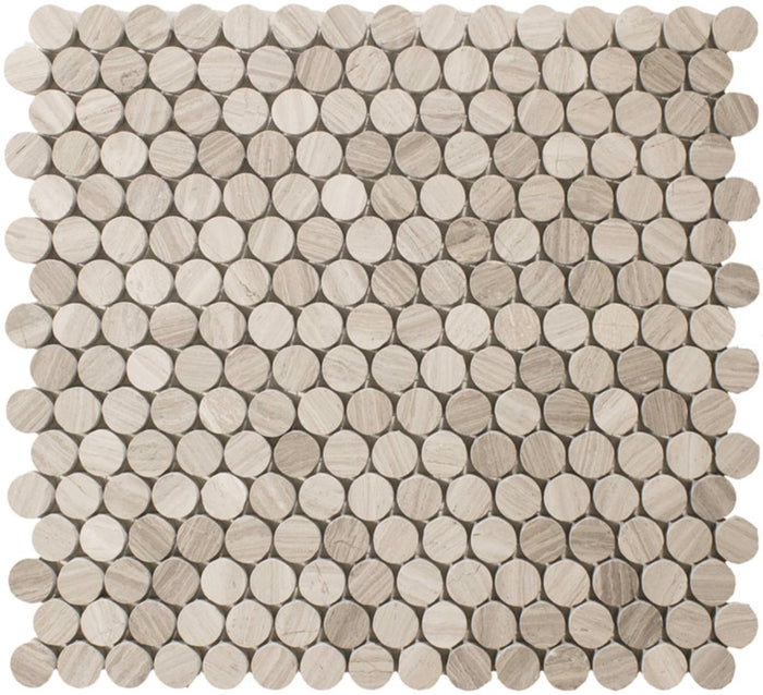 4.8 Sq Ft of White Oak Marble Mosaic Tile - 3/4" Penny Rounds - Honed | TileBuys