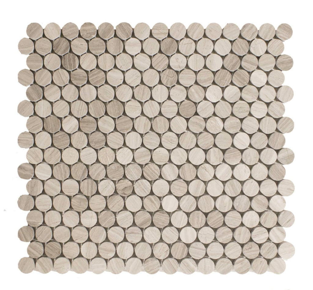 4.8 Sq Ft of White Oak Marble Mosaic Tile - 3/4" Penny Rounds - Honed | TileBuys