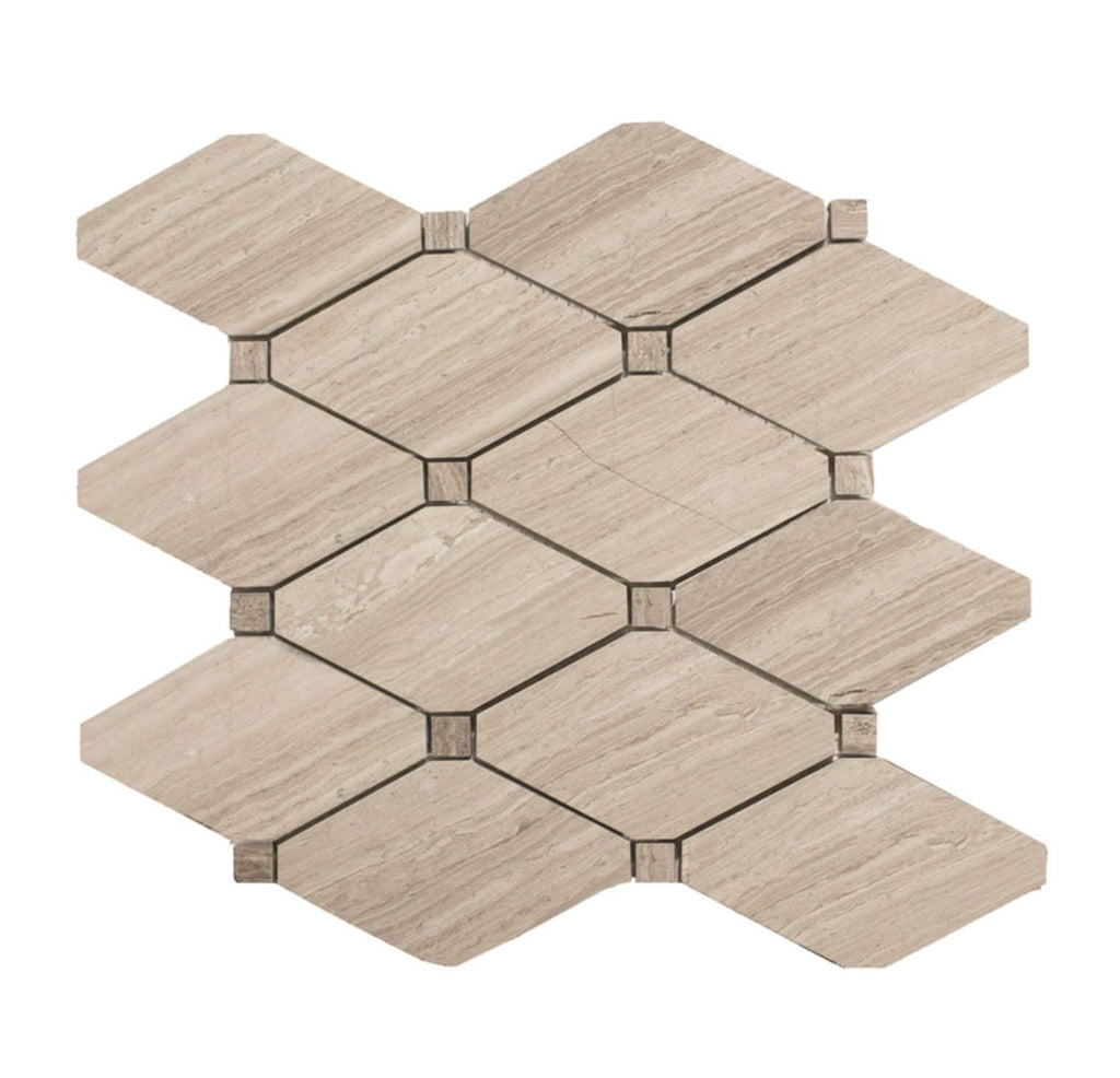 4.8 Sq Ft of White Oak Marble Mosaic Tile - 5" Beige Diamonds | TileBuys
