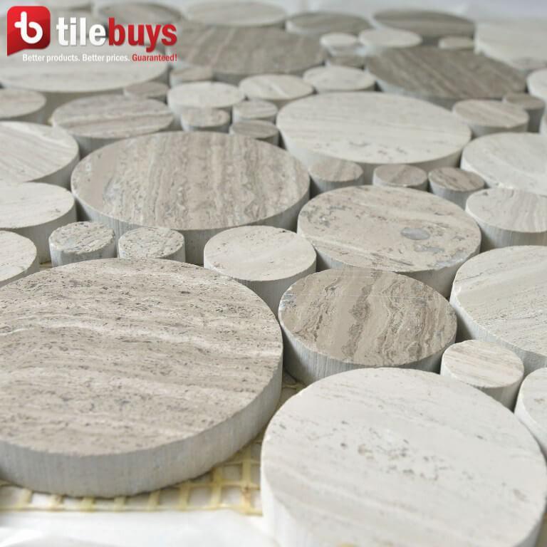 4.2 Sq Ft of White Oak Marble Mosaic Tile in Bubble Rounds | TileBuys