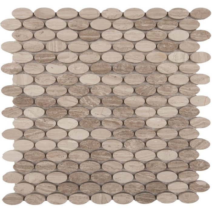 4.8 Sq Ft of White Oak Marble Mosaic Tile - Stretched Oval Penny Rounds - Honed | TileBuys