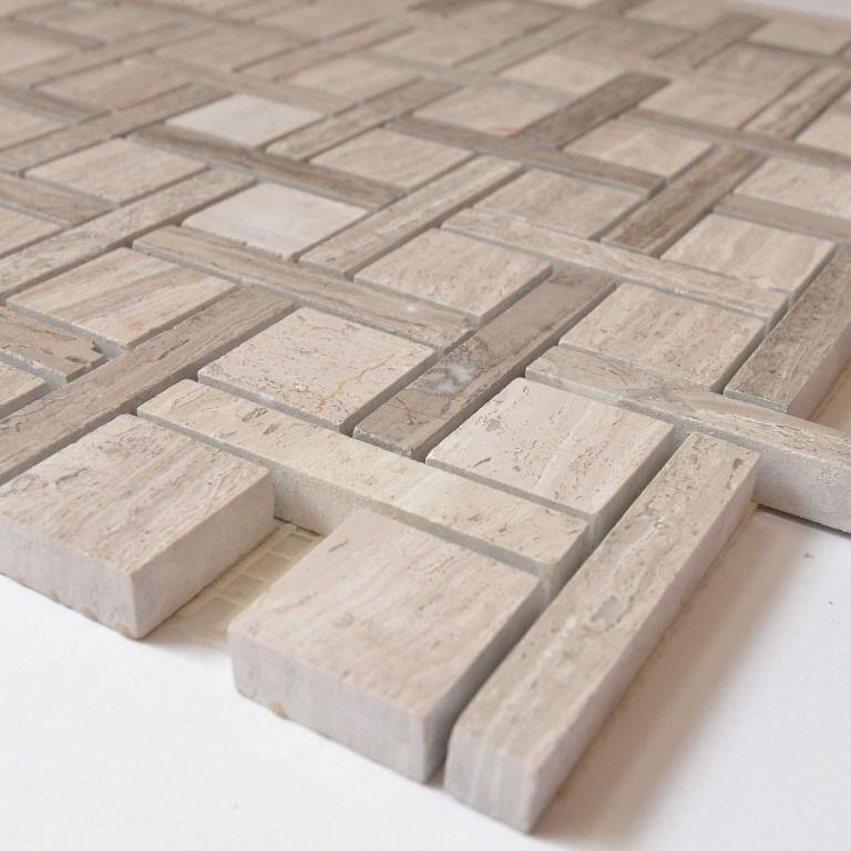5 Sq Ft of White Oak Marble Mosaic Tile - Woven Squares & Strips | TileBuys