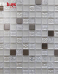 5 Sq Ft of White Stone, Clear Textured Glass & Bronze Metal 1x1" Square Mosaic Wall Tile | TileBuys
