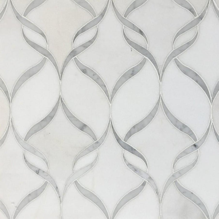 White Thassos and Bianco Carrara Marble Waterjet Mosaic Tile in Ballet Ribbon | TileBuys