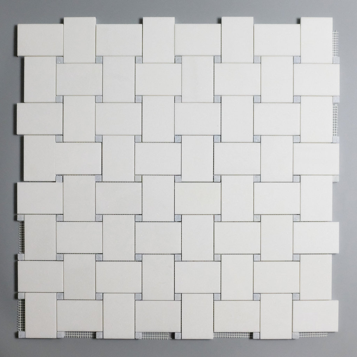 White Thassos and Blue Celeste Marble Mosaic Tile in Bold Basketweave | TileBuys