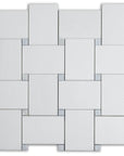 White Thassos and Blue Celeste Marble Mosaic Tile in Bold Basketweave | TileBuys