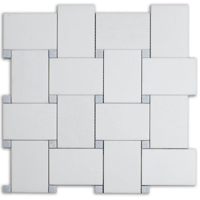 White Thassos and Blue Celeste Marble Mosaic Tile in Bold Basketweave | TileBuys