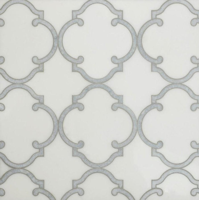 White Thassos and Blue Celeste Marble Waterjet Mosaic Tile in Moroccan Marrakesh | TileBuys