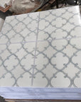 White Thassos and Blue Celeste Marble Waterjet Mosaic Tile in Moroccan Marrakesh | TileBuys