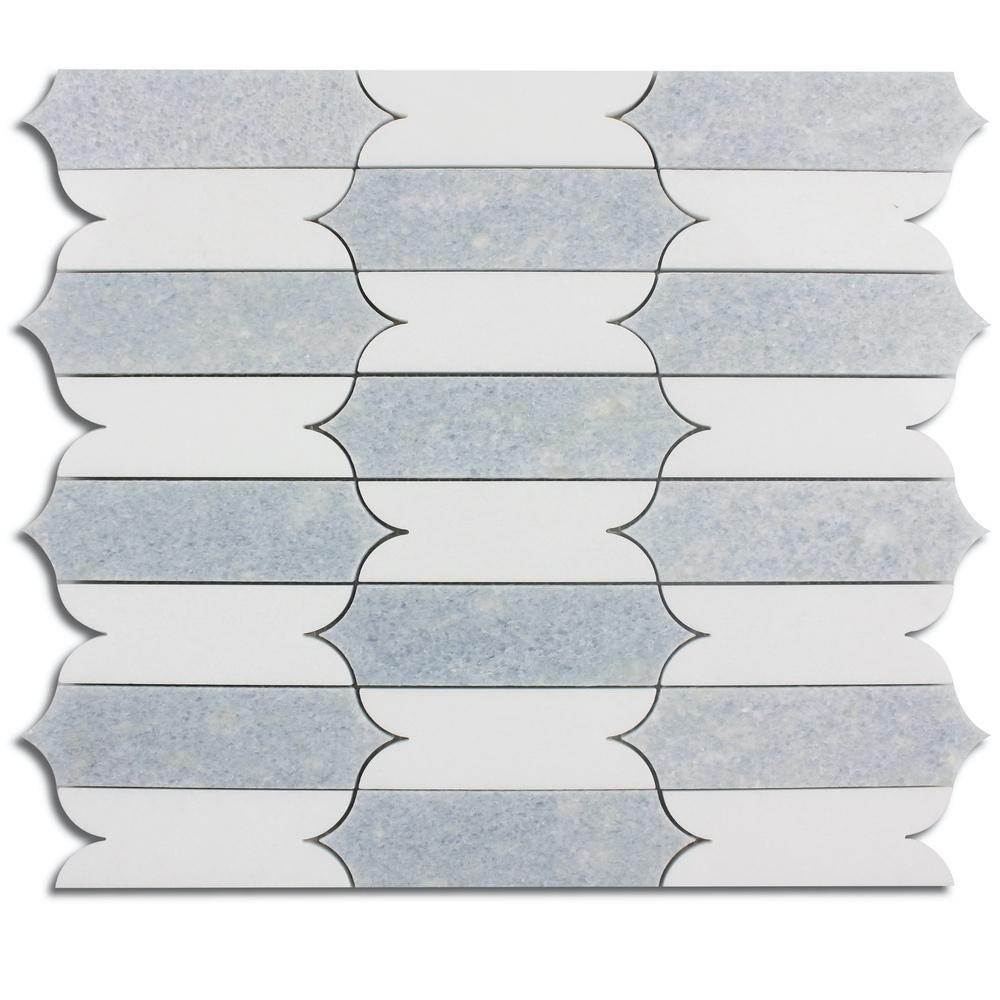 White Thassos and Blue Celeste Marble Waterjet Mosaic Tile in Prima Brackets | TileBuys