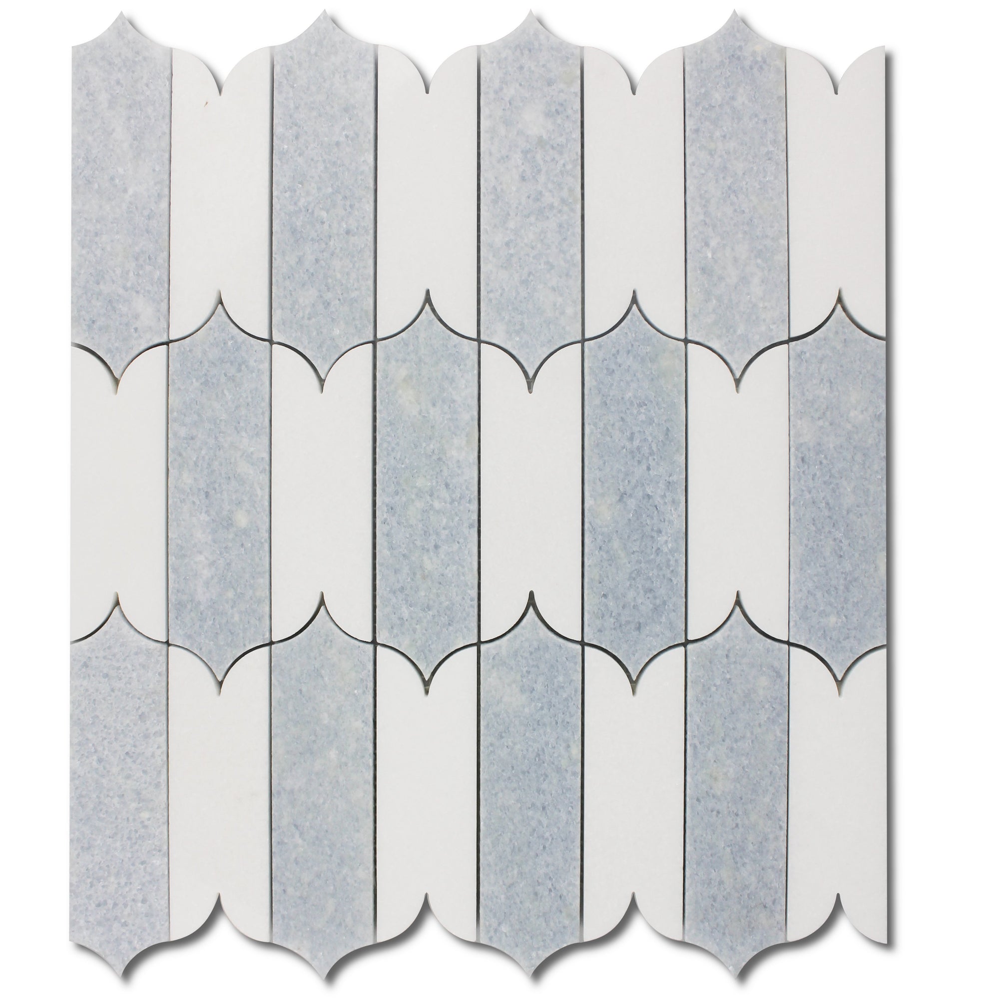 White Thassos and Blue Celeste Marble Waterjet Mosaic Tile in Prima Brackets | TileBuys