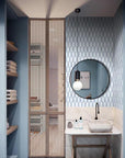 White Thassos and Blue Celeste Marble Waterjet Mosaic Tile in Prima Brackets | TileBuys