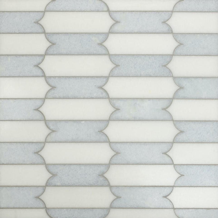 White Thassos and Blue Celeste Marble Waterjet Mosaic Tile in Prima Brackets | TileBuys