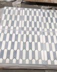 White Thassos and Blue Celeste Marble Waterjet Mosaic Tile in Prima Brackets | TileBuys