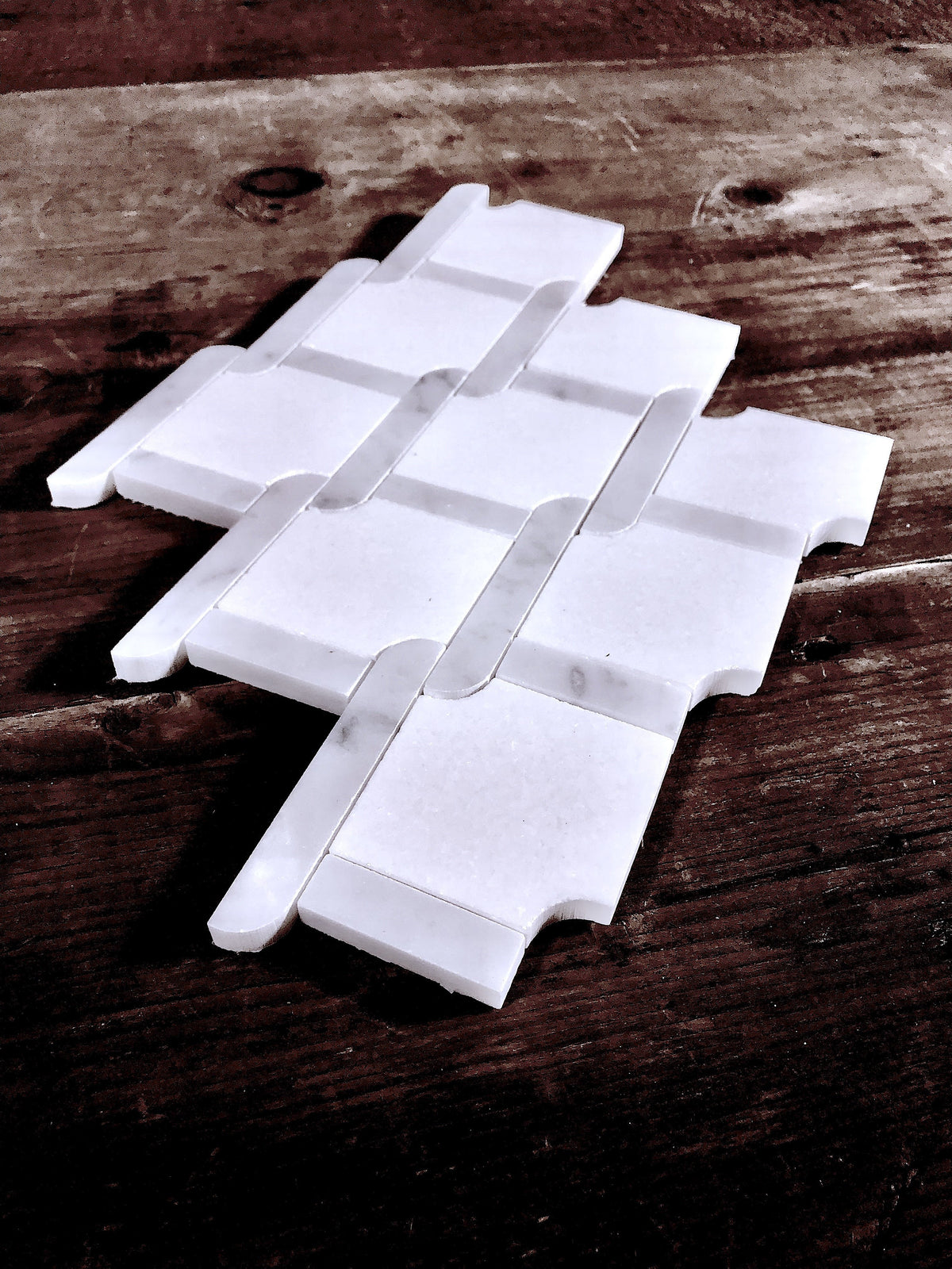 White Thassos and Carrara Bianco Marble Waterjet Mosaic Tile in Princess Weave | TileBuys