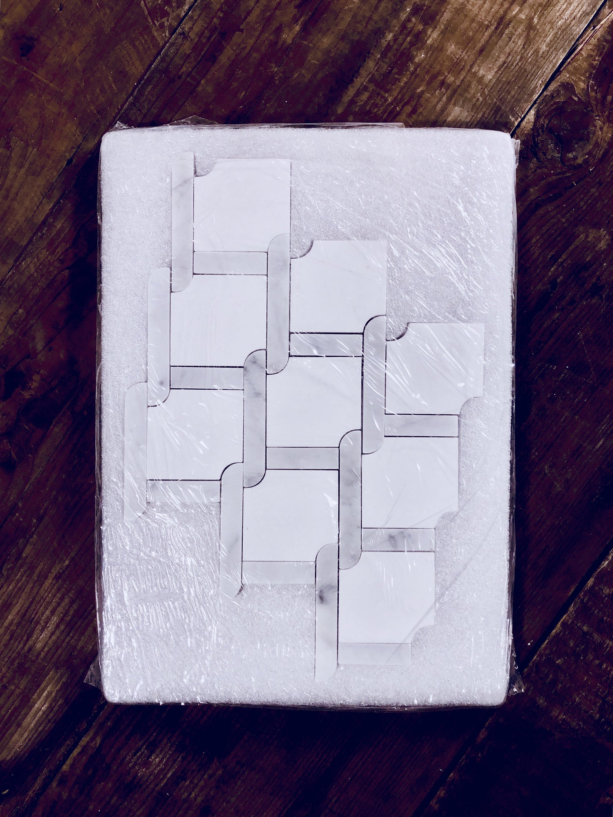 White Thassos and Carrara Bianco Marble Waterjet Mosaic Tile in Princess Weave | TileBuys
