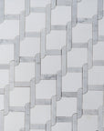 White Thassos and Carrara Bianco Marble Waterjet Mosaic Tile in Princess Weave | TileBuys