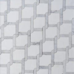 White Thassos and Carrara Bianco Marble Waterjet Mosaic Tile in Princess Weave | TileBuys