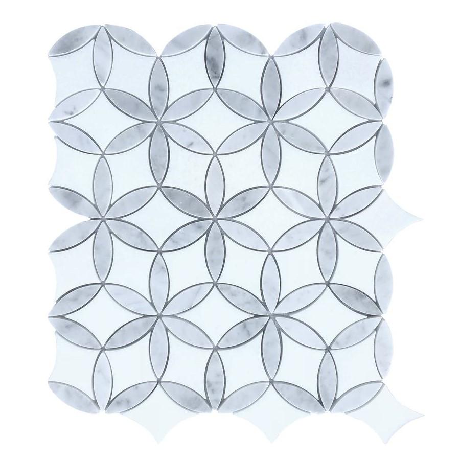 White Thassos and Carrara White Marble Waterjet Mosaic Tile in Floral Rings | TileBuys