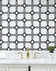 White Thassos and Nero Black Marble Waterjet Mosaic Tile - Flower Petal Pattern Tile in Fleur Noir | TileBuys
