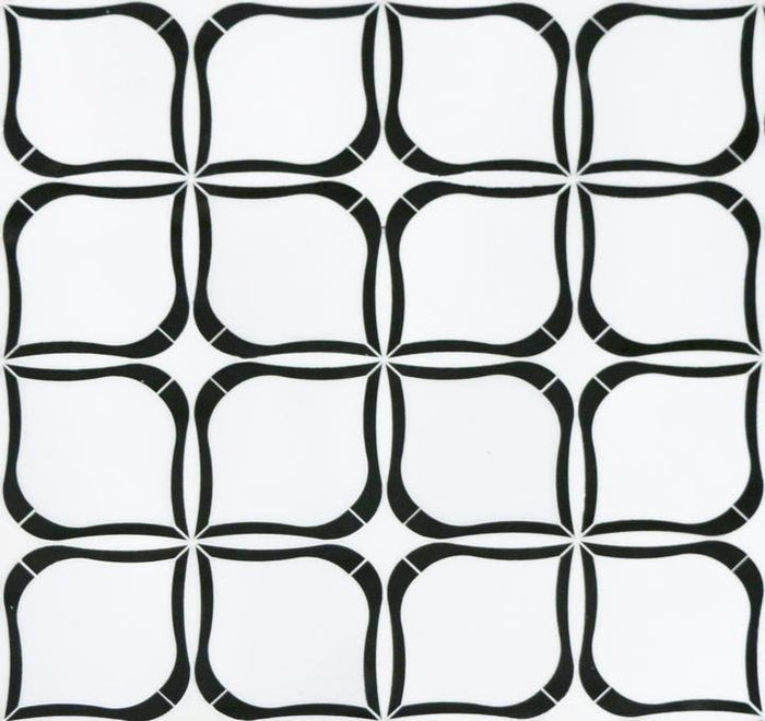White Thassos and Nero Black Marble Waterjet Mosaic Tile - Flower Petal Pattern Tile in Fleur Noir | TileBuys