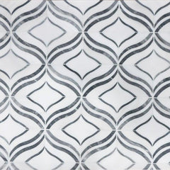 White Thassos and Palissandro Blue Marble Waterjet Mosaic Tile in Blue Ribbons | TileBuys