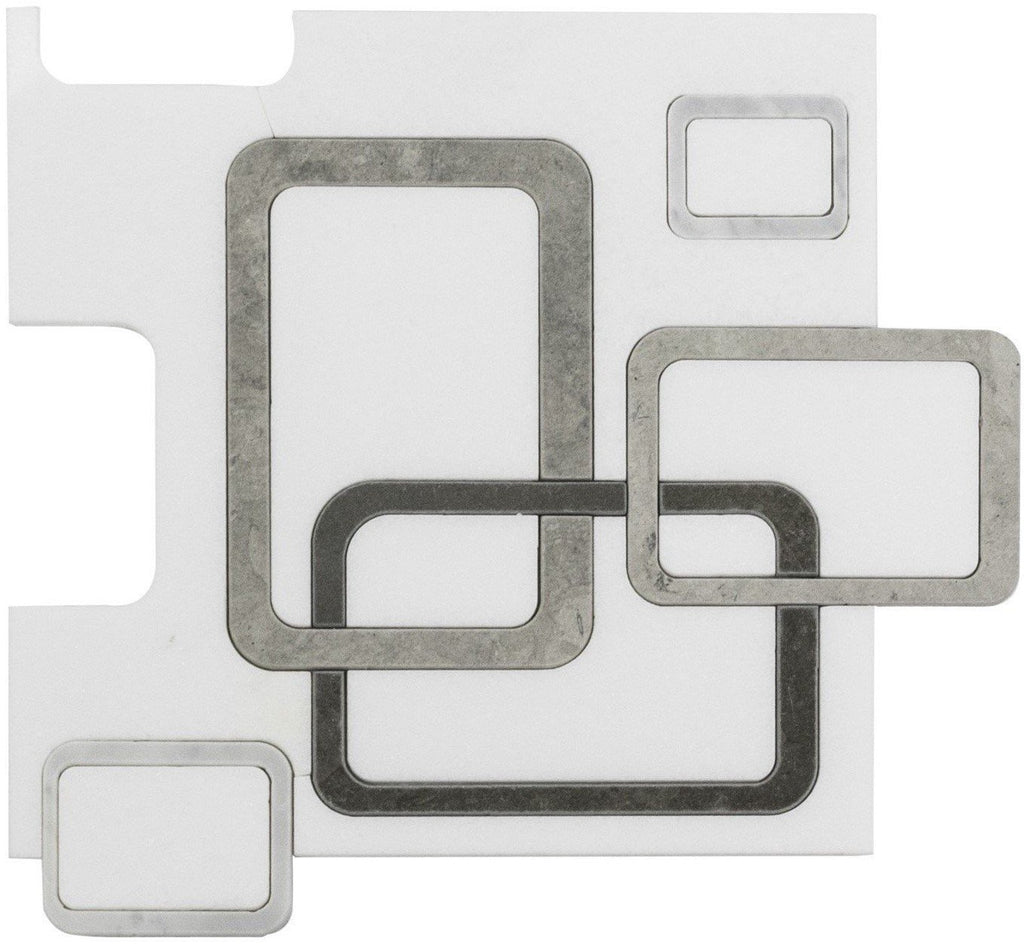 White Thassos and Tunisian Grey Marble Waterjet Mosaic Tile in Interlocking Rectangles | TileBuys