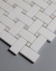 Pearl Weave - Basketweave Mosaic Tile in White Thassos Marble and Mother Of Pearl | TileBuys