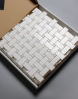 Pearl Weave - Basketweave Mosaic Tile in White Thassos Marble and Mother Of Pearl | TileBuys