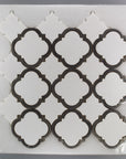 White Thassos Marble and Grey Metal Waterjet Mosaic Tile in Arabesque | TileBuys