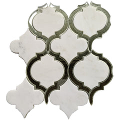 Carrara Venato Marble and Antique Mirror Glass Marrakech Arabesque Mosaic Tile | TileBuys