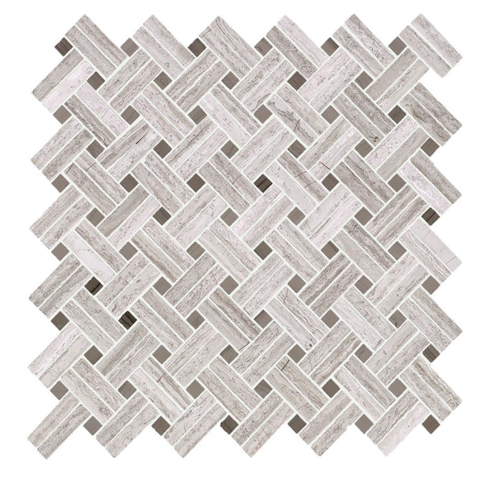 Wood Grain and Athens Gray Marble Mosaic Tile - Knot Basketweave | TileBuys